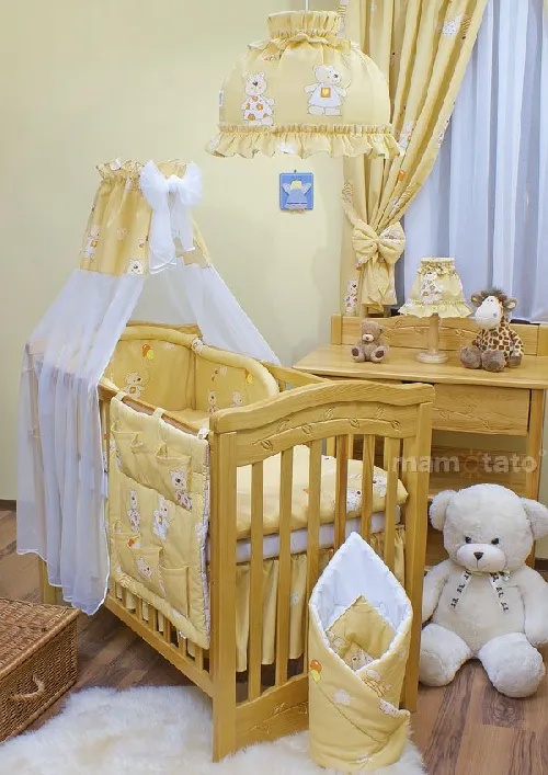 Mamo Tato Bear Col.Light Yellow Kokvilnas gultas veļas komplekts no 11 daļām (60/100x135 cm)