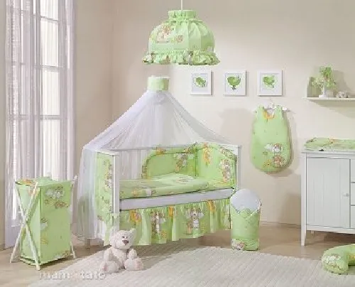 Mamo Tato Teddy Bears Col. Green Kokvilnas gultas veļas komplekts no 11 daļām (70/100x135 cm)