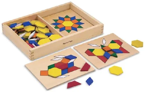 Melissa&Doug Pattern Blocks Saliekamo koka figūru attēli