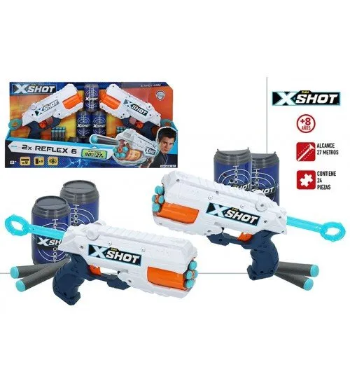Пистолеты комплект 2 шт. с порол. дротиками 27 метров дальность X-Shot Reflex-6 ZURU 8 g+ CB44770