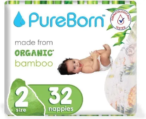 Pureborn Single 2 Organic Bamboo Ekoloģiskās autiņbiksītes 2 izmērs, 3-6 kg