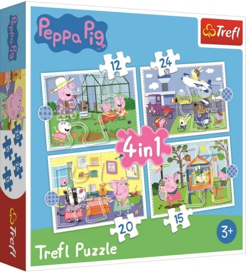 Puzzle Cuciņa Peppa 4in1 12/15/20/24 gb. 4+ TREFL Peppa Pig T34359
