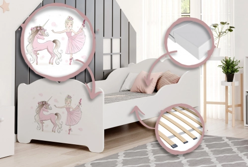 Child's bed ANNA with mattress 140x70 Girl with unicorn