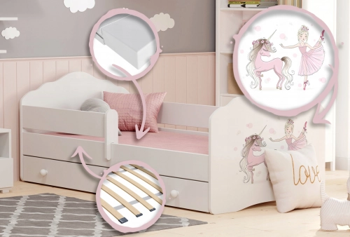 Детская кровать FALA  с ящиком 140x70 Girl with unicorn