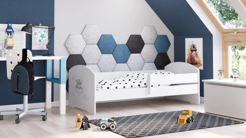 Bērnu gulta LUK ar aizsargbarjeru 160x80 Blue Teddy Bear