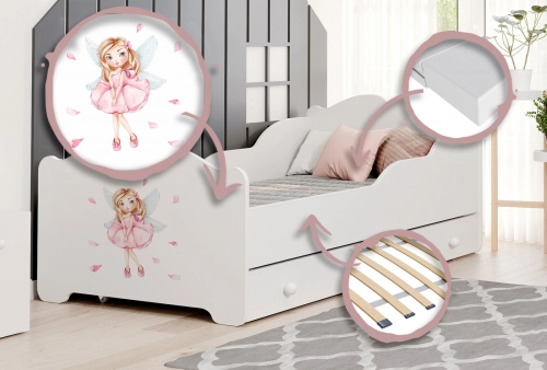 Детская односпальная кровать с ящиком Anna Girl with wings 140x70