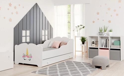 Vienvietīga bērnu gulta ar atvilktni Anna Unicorn horn 140x70