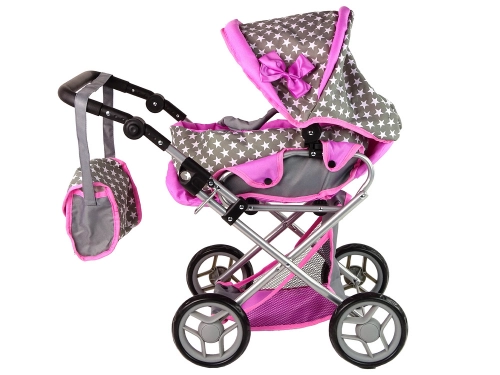 2-in-1 Stroller with Bag Grey Pink Stars