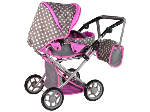 2-in-1 Stroller with Bag Grey Pink Stars