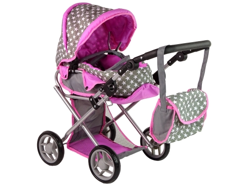 2-in-1 Stroller with Bag Grey Pink Stars
