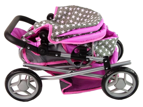 2-in-1 Stroller with Bag Grey Pink Stars