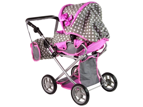 2-in-1 Stroller with Bag Grey Pink Stars