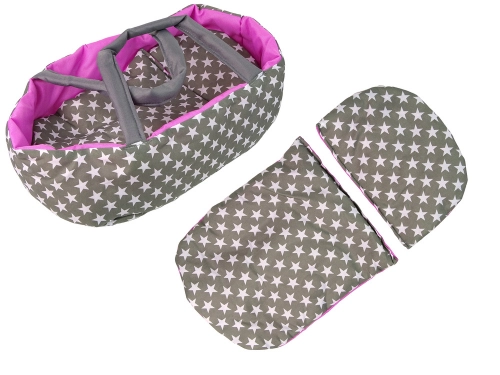 2-in-1 Stroller with Bag Grey Pink Stars