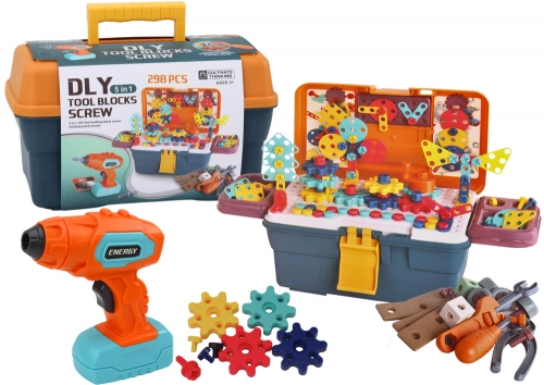3D Konstrukcijas puzles ar bloku komplektu DIY kastē un izņemamu urbju komplekts