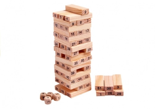 54pcs Wooden Tumbling Tower Blocks Game+Dice