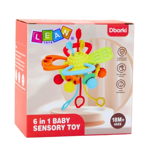 6-in-1 Sensory Toy Teether Pull Strings Pop-It Colorful