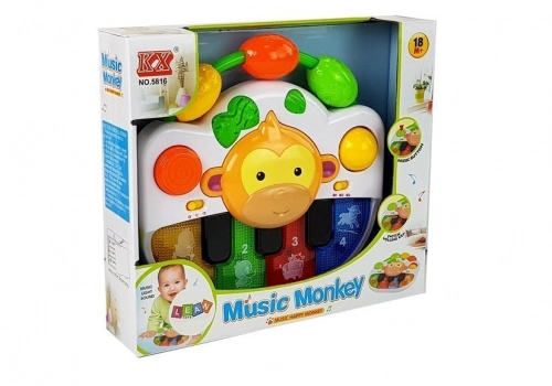 A piano with a monkey for a baby. Sound and light