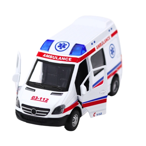 Ambulance Metal Pull Back Motorized Lights Sounds White 1:32