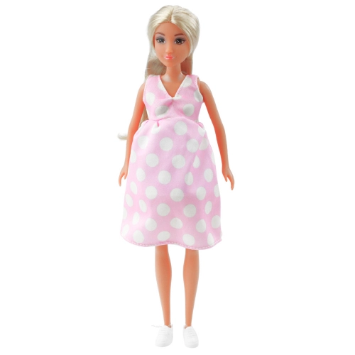 Anlily Pregnant Doll Light Pink Polka Dot Dress Long Hair
