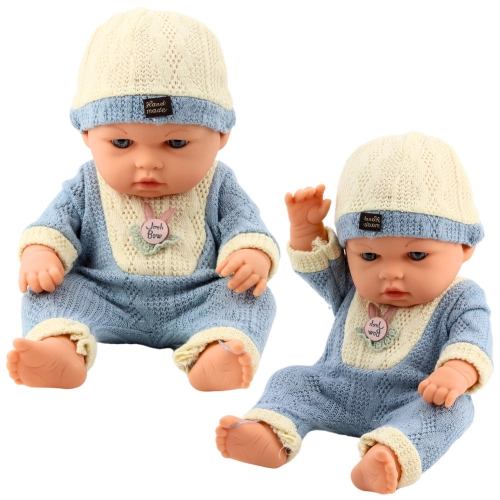 Baby Doll in Blue Knitted Outfit with Cap