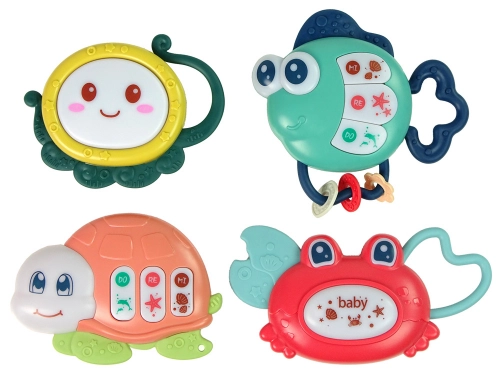 Baby Rattles Set of 4 Pieces Tortoise Fish Sea Animals Teether