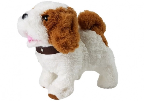Battery-operated Plush Dog White in Brown Patched Accessories Sound