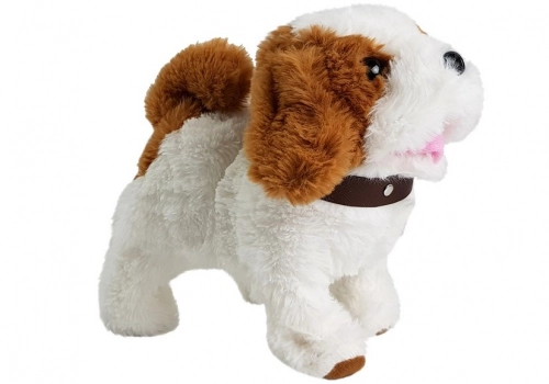 Battery-operated Plush Dog White in Brown Patched Accessories Sound