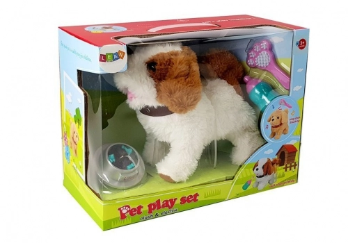 Battery-operated Plush Dog White in Brown Patched Accessories Sound