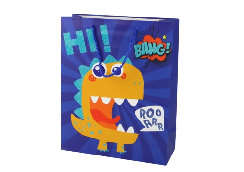 Blue Dinosaur Paper Gift Bag 32cm x 26cm x 10cm