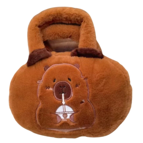 Capybara Plush Bag with Cup Brown 20cm