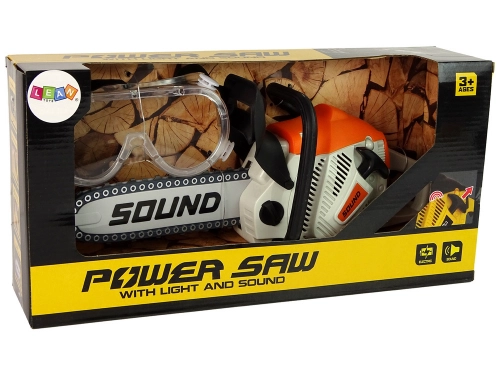 Chainsaw with moving chain + safety goggles Realistic look and sounds !