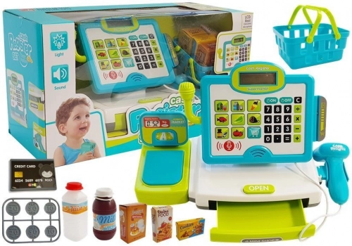 Children's cash register Blue with a basket