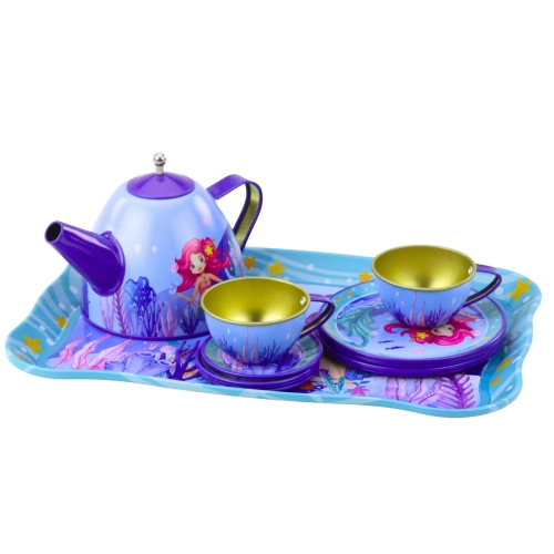 Children's Metal Tea Set with Cups, Kettle, and Tray Mermaid