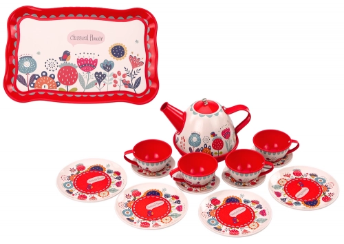 Coffee Tea Set Cups Kettle Tray Red Cafe 15 pcs.