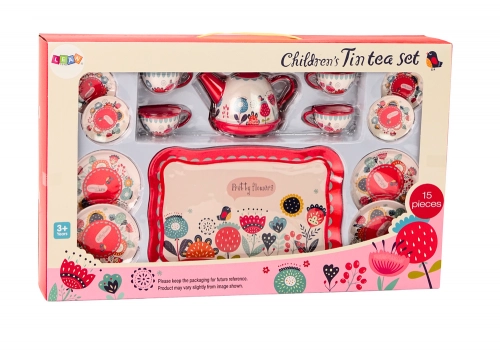Coffee Tea Set Cups Kettle Tray Red Cafe 15 pcs.