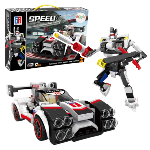 Construction Blocks Sports Car Racer Robot 2in1 White 341 pcs.