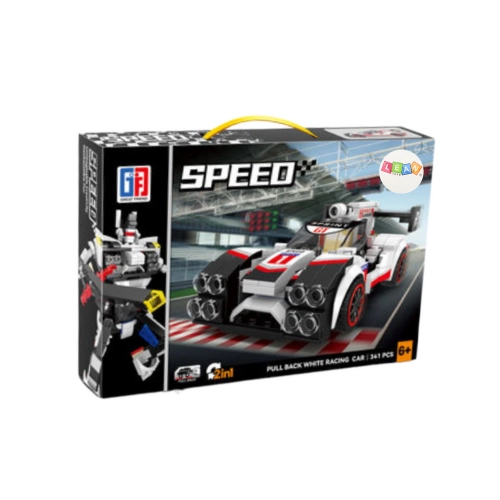 Construction Blocks Sports Car Racer Robot 2in1 White 341 pcs.