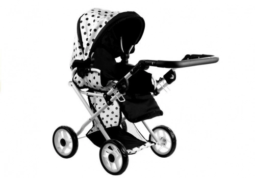 Doll Bogie and Stroller Alice- with Carrier, Bag and Bedding White with Black Dots