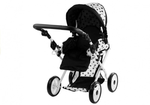 Doll Bogie and Stroller Alice- with Carrier, Bag and Bedding White with Black Dots