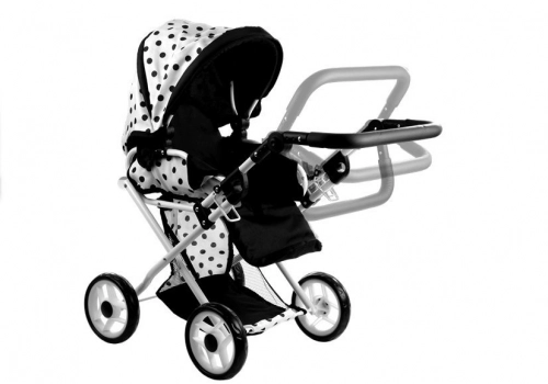 Doll Bogie and Stroller Alice- with Carrier, Bag and Bedding White with Black Dots