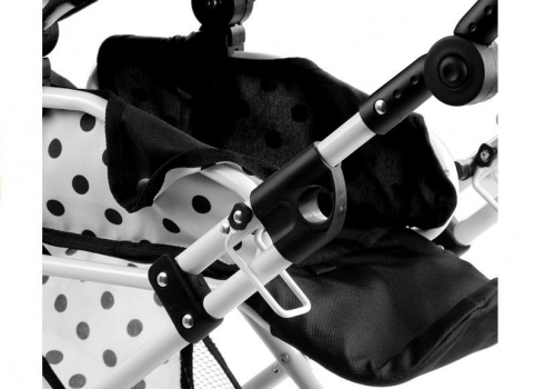 Doll Bogie and Stroller Alice- with Carrier, Bag and Bedding White with Black Dots