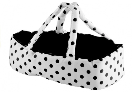 Doll Bogie and Stroller Alice- with Carrier, Bag and Bedding White with Black Dots