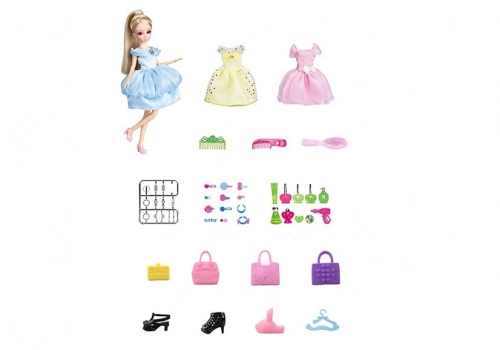 Doll, Model. Set of Clothes. Dressing. Jewelry in a Suitcase