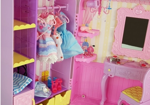 Dressing Room with Light and Mirror. 26 cm Doll. Clothes Set. Accessories