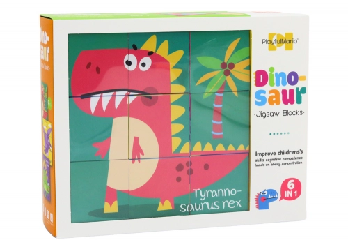 Educational Puzzle 6in1 Blocks Puzzle Cubes 6 Pictures Dinosaurs 9 El.