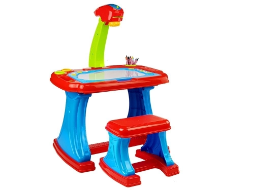 Educational Table with Projector Chair Crayons Magnets Letters and Numbers