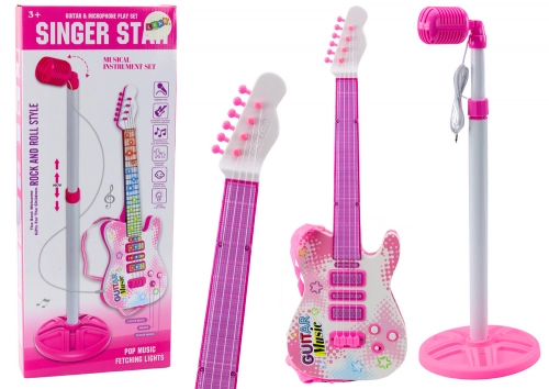 Elektriskā ģitāra ar statīvu un mikrofonu Pink