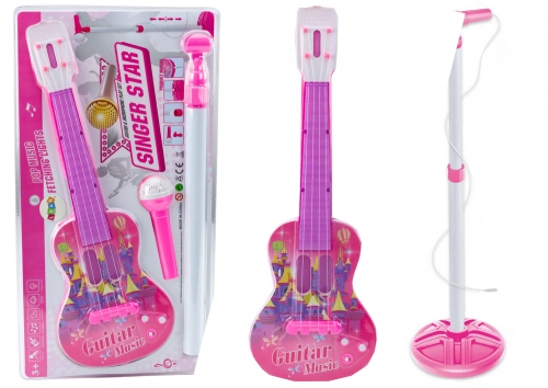Elektriskā ģitāra ar statīvu un mikrofonu Pink