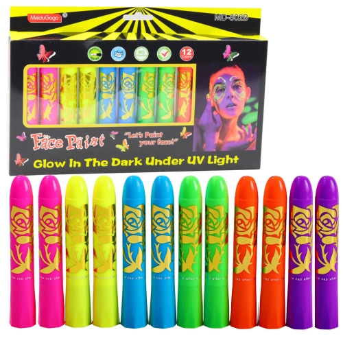 Face Painting Set Neon UV Fluorescent Pencils 12pcs