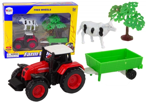 Farm Set Tractor Trailer Cow 1:64